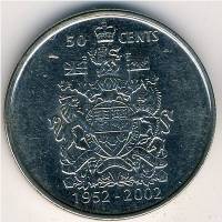 (2002) Монета Канада 2002 год 50 центов "Елизавета II 50 лет коронации"  Медь-Никель  XF