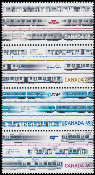 (№2004-2184) Лист марок Канада 2004 год &quot;Городской транспорт и легких железнодорожных систем&quot;, Гашен