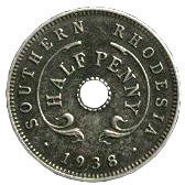 (№1938km14) Монета Южная Родезия 1938 год frac12; Penny