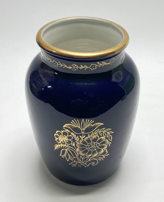 Ваза 2 букета, Кобальт, позолота, ЛФЗ