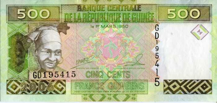 Банкнота Гвинея 2006 год 500 франков Женщина   UNC
