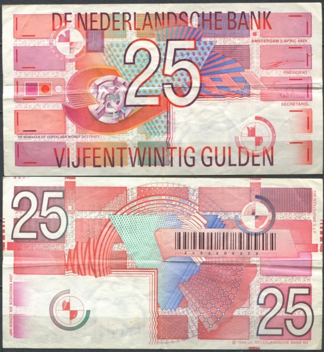 Банкнота Нидерланды 1989 год 25 гульденов Абстракция   VF