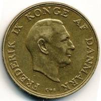 1957 Монета Дания 1 крона Фредерик IX  Бронза  UNC
