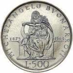 () Монета Италия 1975 год 500  ""   Биметалл (Серебро - Ниобиум)  UNC