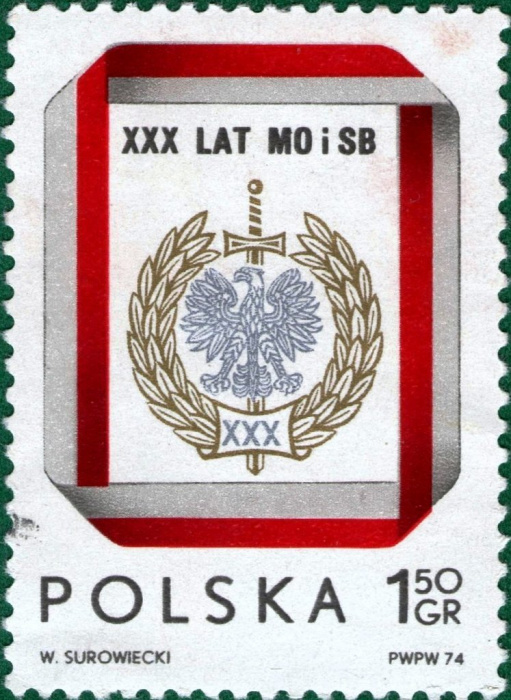 (1974-046) Марка Польша &quot;Эмблема&quot;    30 лет гражданской милиции и службы безопасности III O