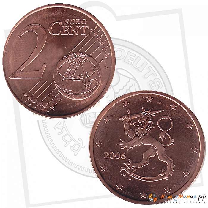 (2006) Монета Финляндия 2006 год 2 евроцента  1-й тип образца 1999-2006 с буквой М Бронза  UNC