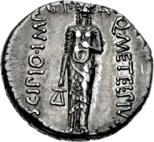 (№1970) Монета Римская империя 1970 год 1 Denarius (В. Цецилий Метелл Пий Сципион)