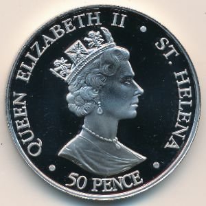 (2005) Монета Остров Святой Елены 2005 год 50 пенсов &quot;2-я Мировая Война. 60 лет окончания&quot;  Медь-Ник