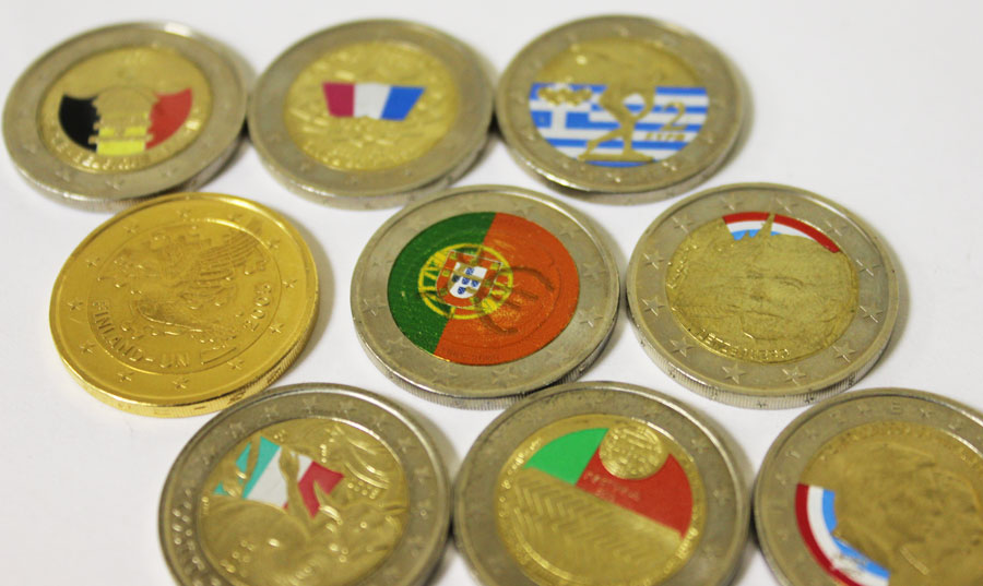 Набор монет 2 Евро юбилейные, 8 цветных и 1 стандартная (подробнее на фото)