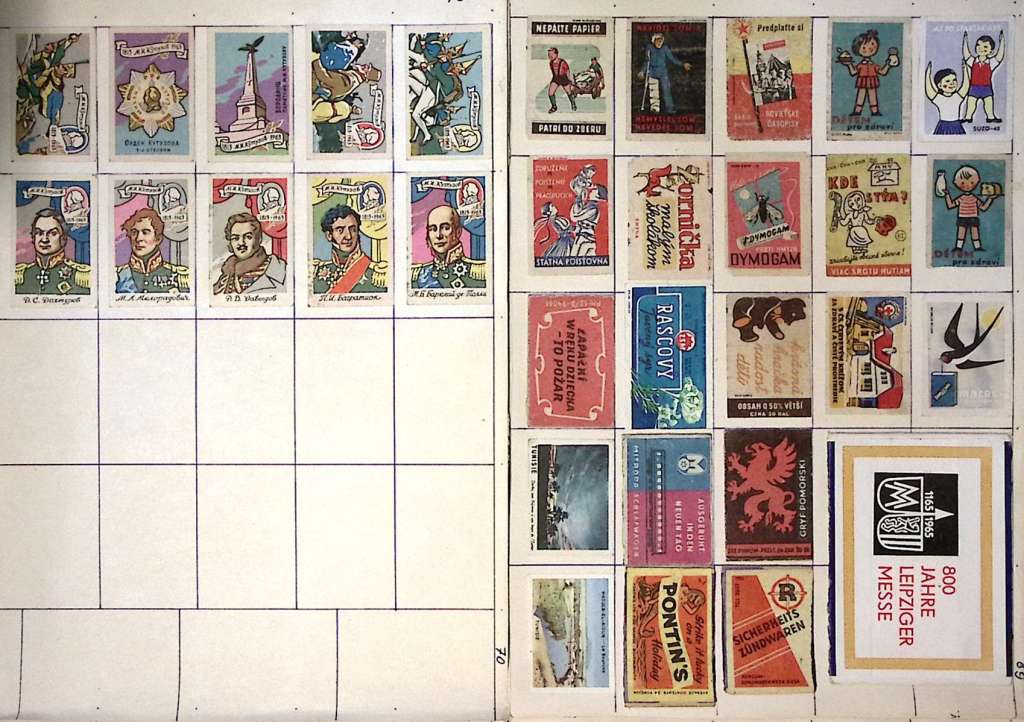 Коллекция спичечных этикеток на альбомных листах, разные темы (15 листов)