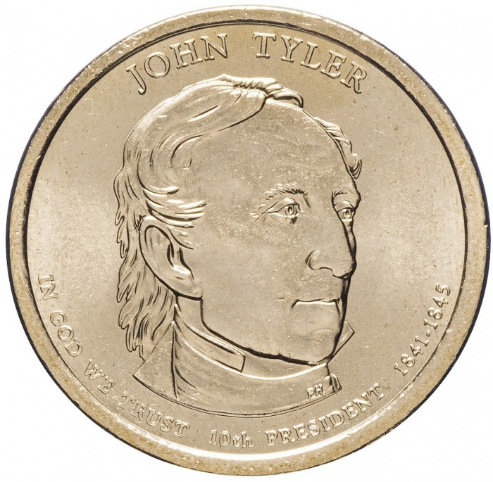 (10d) Монета США 2009 год 1 доллар &quot;Джон Тайлер&quot; 2009 год Латунь  UNC