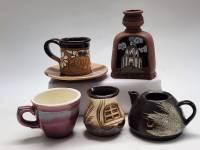 Чашки кофейные чайник Ваза для сухоцветов церковь блюдце 7 предметов керамическая посуда и декор