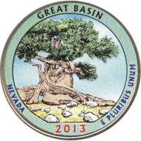 (018d) Монета США 2013 год 25 центов "Грейт-Бейсин"  Вариант №1 Медь-Никель  COLOR. Цветная