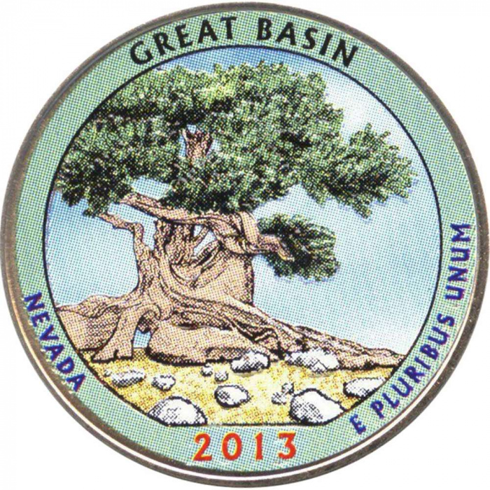 (018d) Монета США 2013 год 25 центов &quot;Грейт-Бейсин&quot;  Вариант №1 Медь-Никель  COLOR. Цветная