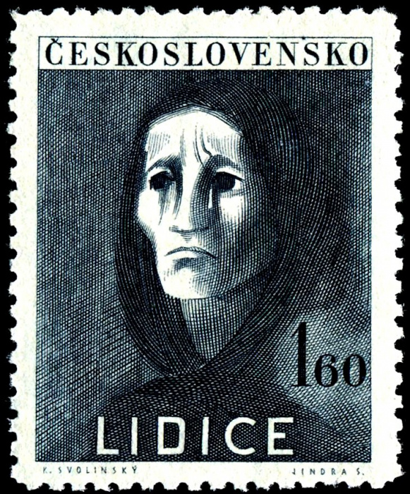(1947-86) Марка Чехословакия &quot;Страдающая женщина (Черно-синяя)&quot;    5-я годовщина разрушения Лидице I