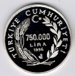() Монета Турция 1996 год 750000  ""   Биметалл (Серебро - Ниобиум)  UNC
