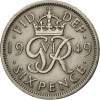 (1949) Монета Великобритания 1949 год 6 пенсов "Георг VI"  Медь-Никель  UNC