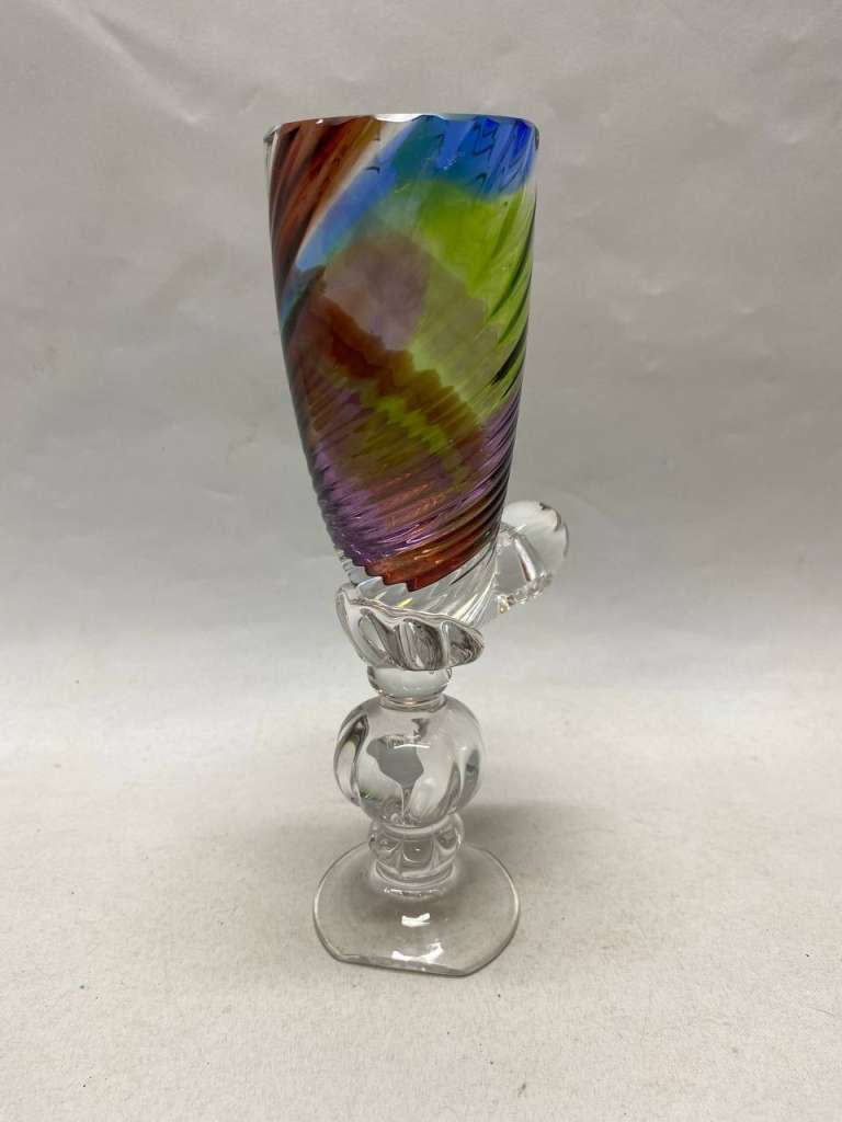 Бокал ваза цветное стекло гутная техника