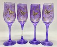 Бокалы цветное стекло с апликацией 4 шт  
