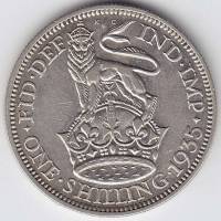 (1935) Монета Великобритания 1935 год 1 шиллинг "Георг V"  Серебро Ag 500  UNC