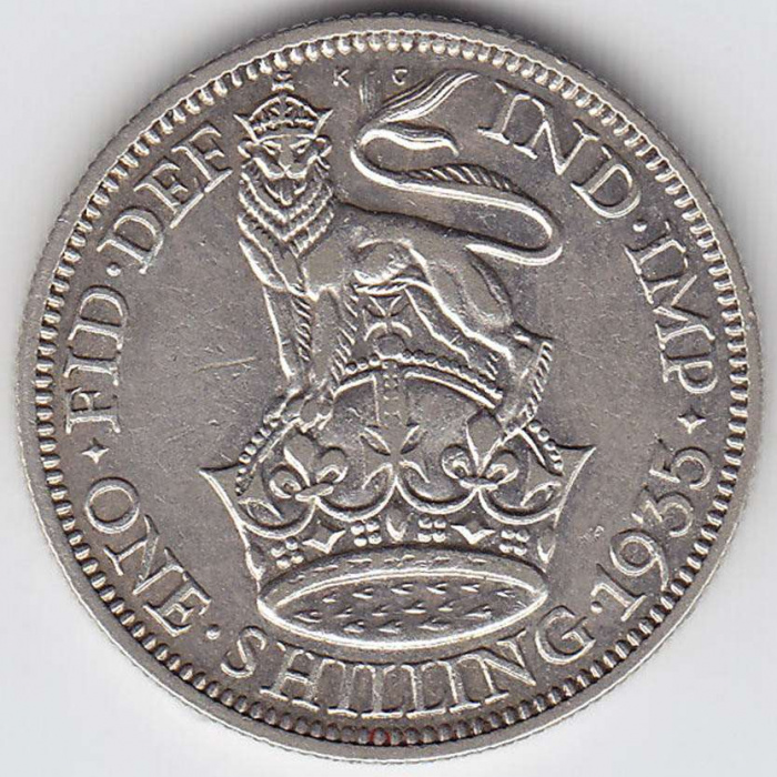 (1935) Монета Великобритания 1935 год 1 шиллинг &quot;Георг V&quot;  Серебро Ag 500  UNC
