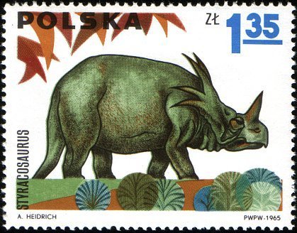 (1965-016) Марка Польша &quot;Стиракозавр&quot;   Доисторические животные II Θ