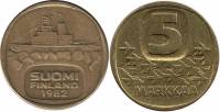1982 Монета Финляндия 1982 год 5 марок Ледокол Урхо Латунь  XF