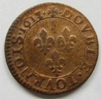 (№1611km43.1) Монета Франция 1611 год 1 Double Tournois