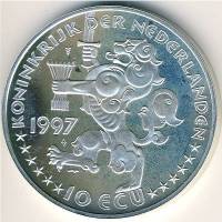 (№1997) Монета Нидерланды 1997 год 10 Ecu (400 лет дипломатических контактов с Россией)