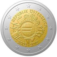 (004) Монета Австрия 2012 год 2 евро "10 лет наличному обращению Евро"  Биметалл  UNC