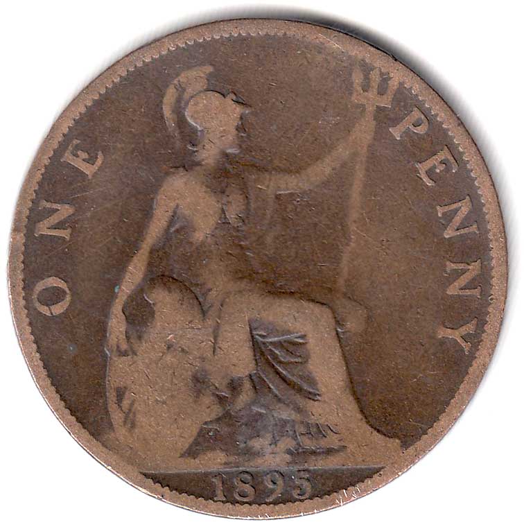 (1895) Монета Великобритания 1895 год 1 пенни &quot;Королева Виктория&quot;  Бронза  VF