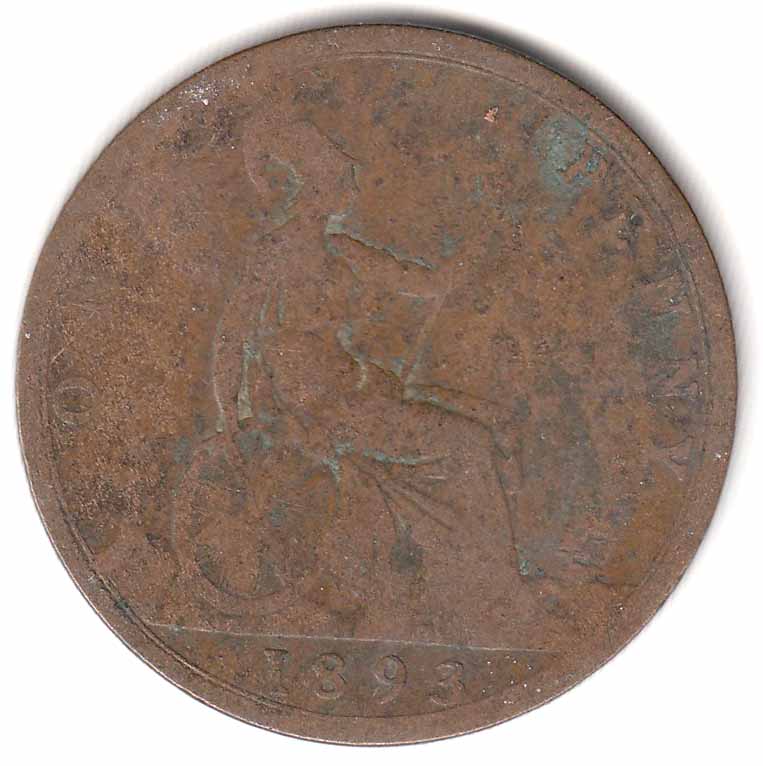 (1893) Монета Великобритания 1893 год 1 пенни &quot;Королева Виктория&quot;  Бронза  VF