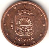 (2014) Монета Латвия 2014 год 2 цента   Сталь, покрытая медью  XF