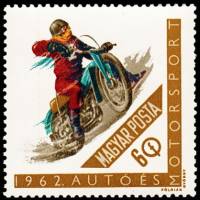 (1962-081) Марка Венгрия "Мотоциклист в повороте"    Мотоспорт III Θ
