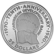 (№1980km30) Монета Барбадос 1980 год 25 Dollars (10-го Карибского банка развития)