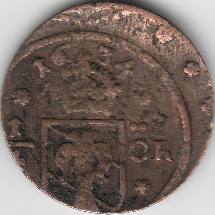 Монета Швеция 1/4 эре, 1634 год, VF