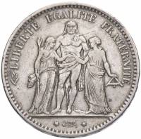 (1873 A) Монета Франция 1873 год 5 франков "Геркулес"  Серебро Ag 900  UNC