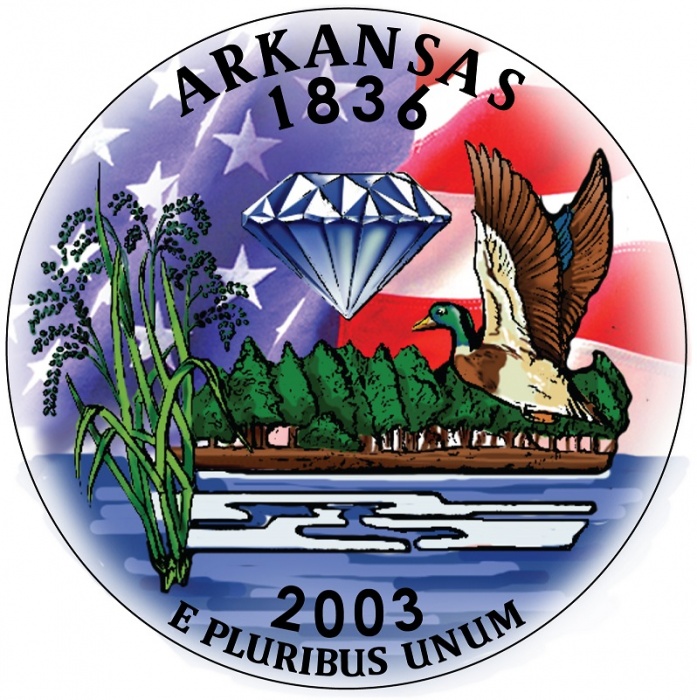(025p) Монета США 2003 год 25 центов &quot;Арканзас&quot;  Вариант №2 Медь-Никель  COLOR. Цветная