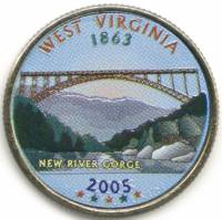 (035d) Монета США 2005 год 25 центов "Западная Виргиния"  Вариант №1 Медь-Никель  COLOR. Цветная