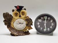 Часы будильники кварцевые на ходу 2 шт Сова ученая и черно-серебристый