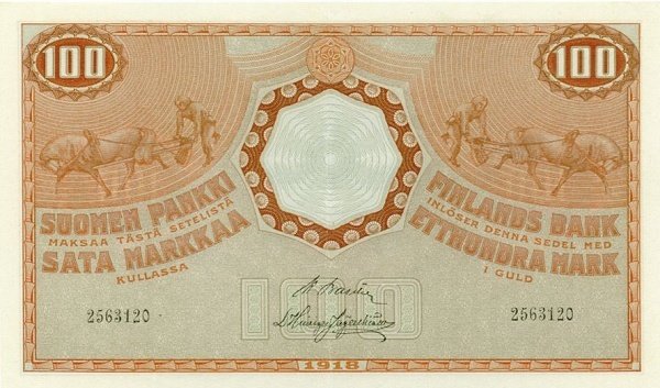 (,) Банкнота Финляндия 1918 год 100 марок    UNC