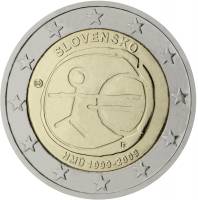 (001) Монета Словакия 2009 год 2 евро "Экономический союз 10 лет"  Биметалл  VF