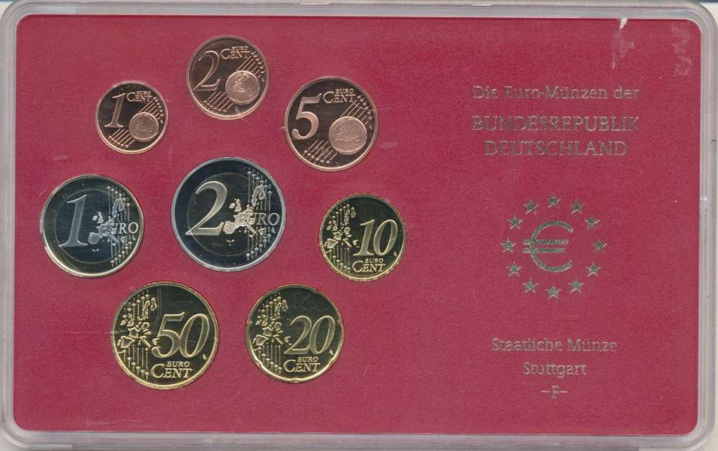 (2002F, 8 монет) Набор монет Германия (ФРГ) 2002 год    Футляр