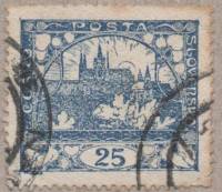 (1918-014) Марка Чехословакия "Собор Св. Николая (Синяя)" Перф греб 13¾:13½    Градчаны (Стандартный