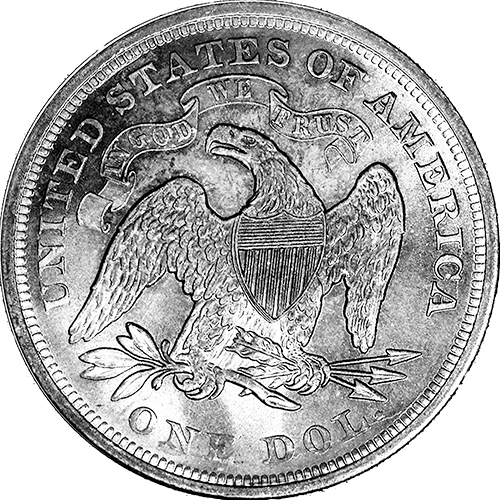 (1867) Монета США 1867 год 1 доллар  2. Девиз над орлом Серебро Ag 900  XF