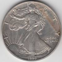 Серебряный слиток США 1990 год 1 тройская унция "Шагающая Свобода", XF