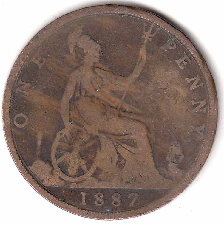 (1887) Монета Великобритания 1887 год 1 пенни &quot;Королева Виктория&quot;  Бронза  VF