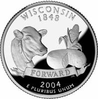 (030p) Монета США 2004 год 25 центов "Висконсин"  Медь-Никель  UNC