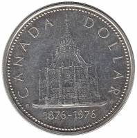 (1976) Монета Канада 1976 год 1 доллар "Библиотека Парламента. 100 лет"  Серебро Ag 500  UNC