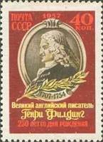 1957-056 Марка СССР Портрет (Перф греб 12:12½)   Генри Филдинг. 250 лет со дня рождения II O